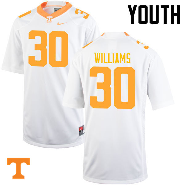 Youth #30 Devin Williams Tennessee Volunteers College Football Jerseys-White